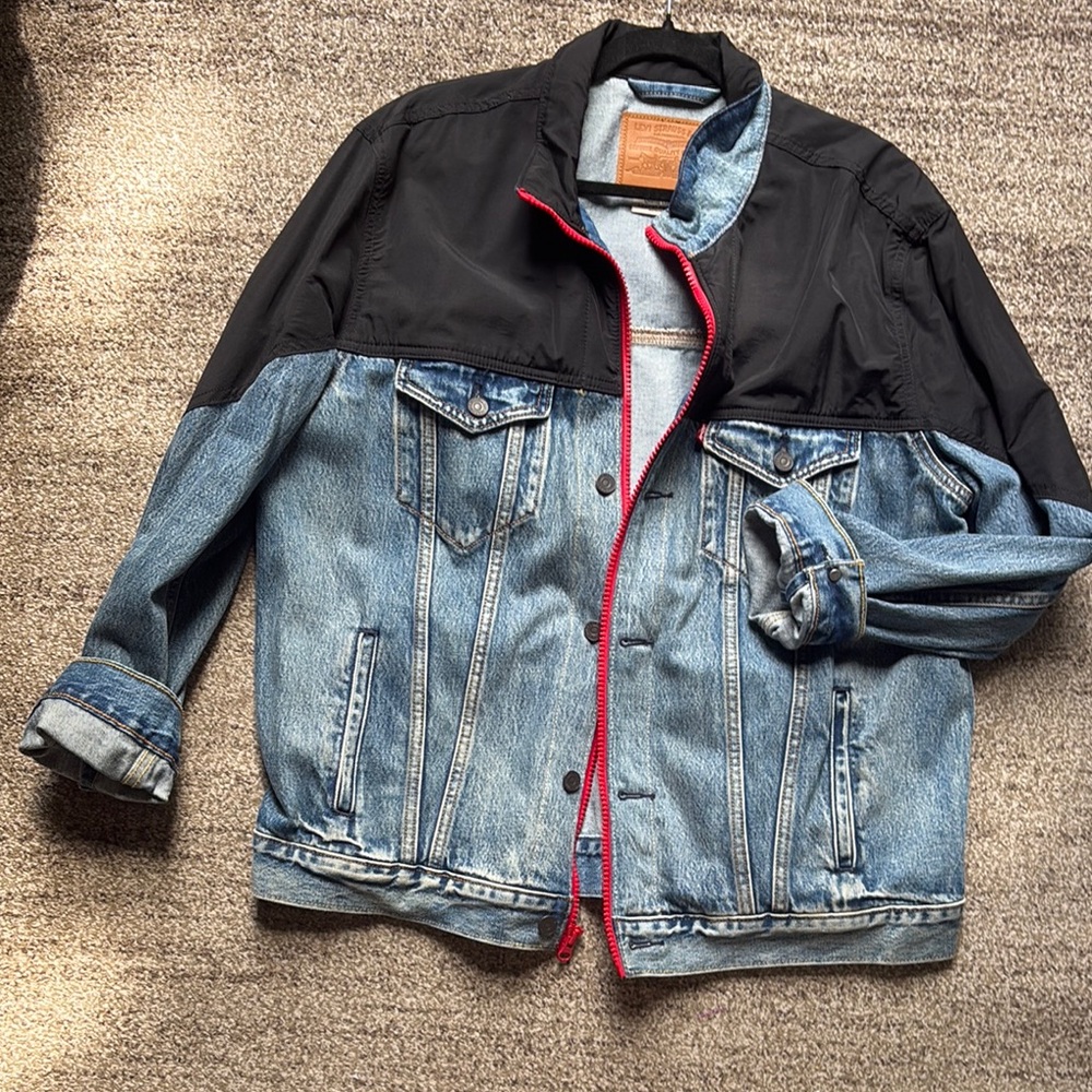 Levi's Black and Blue Mock Neck Trucker Denim Jacket
